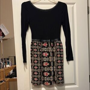 Aqua Black and Pink Long Sleeve Sheath Dress